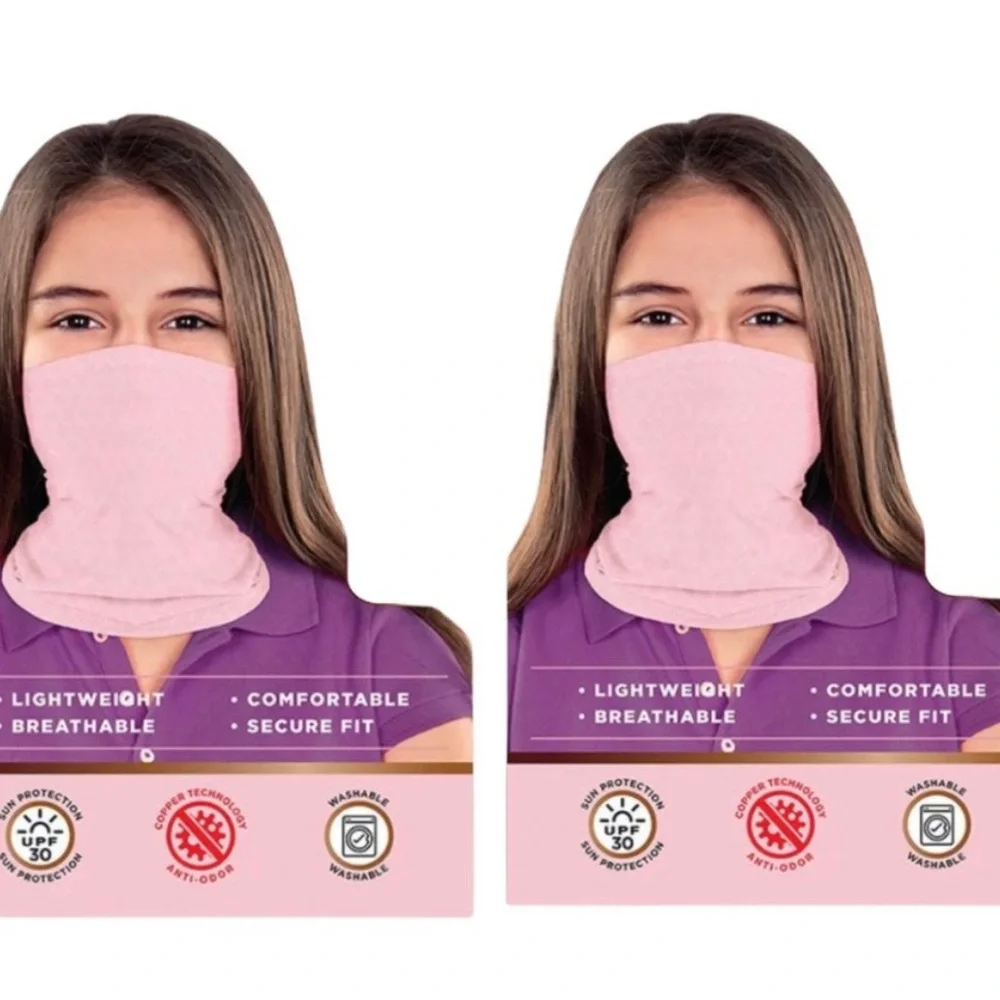 2~Copper Fit Guardwell Face Protector Neck Gaiter Pink Youth Cooling Face Cover